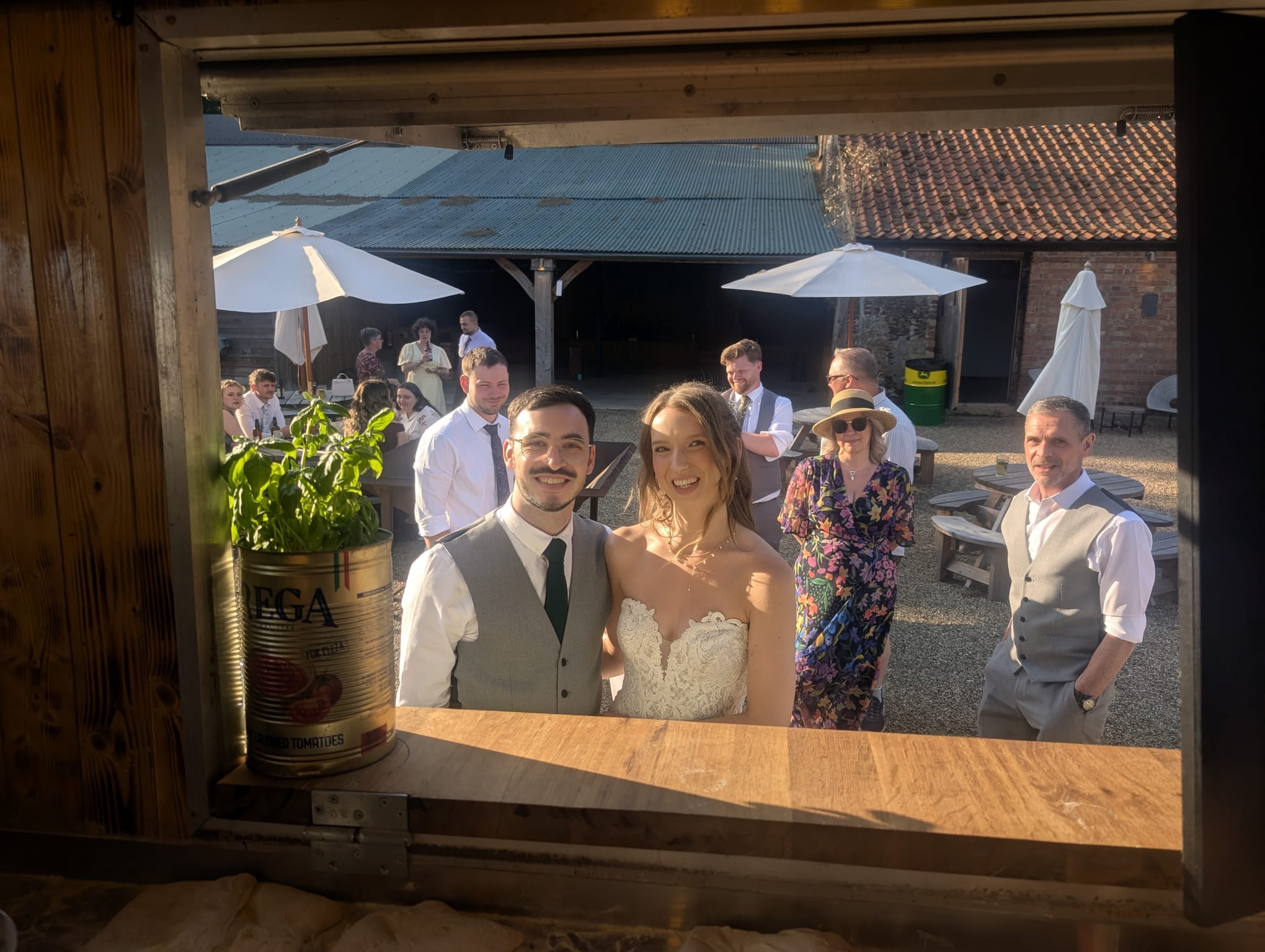 Bride and groom at the horsebox